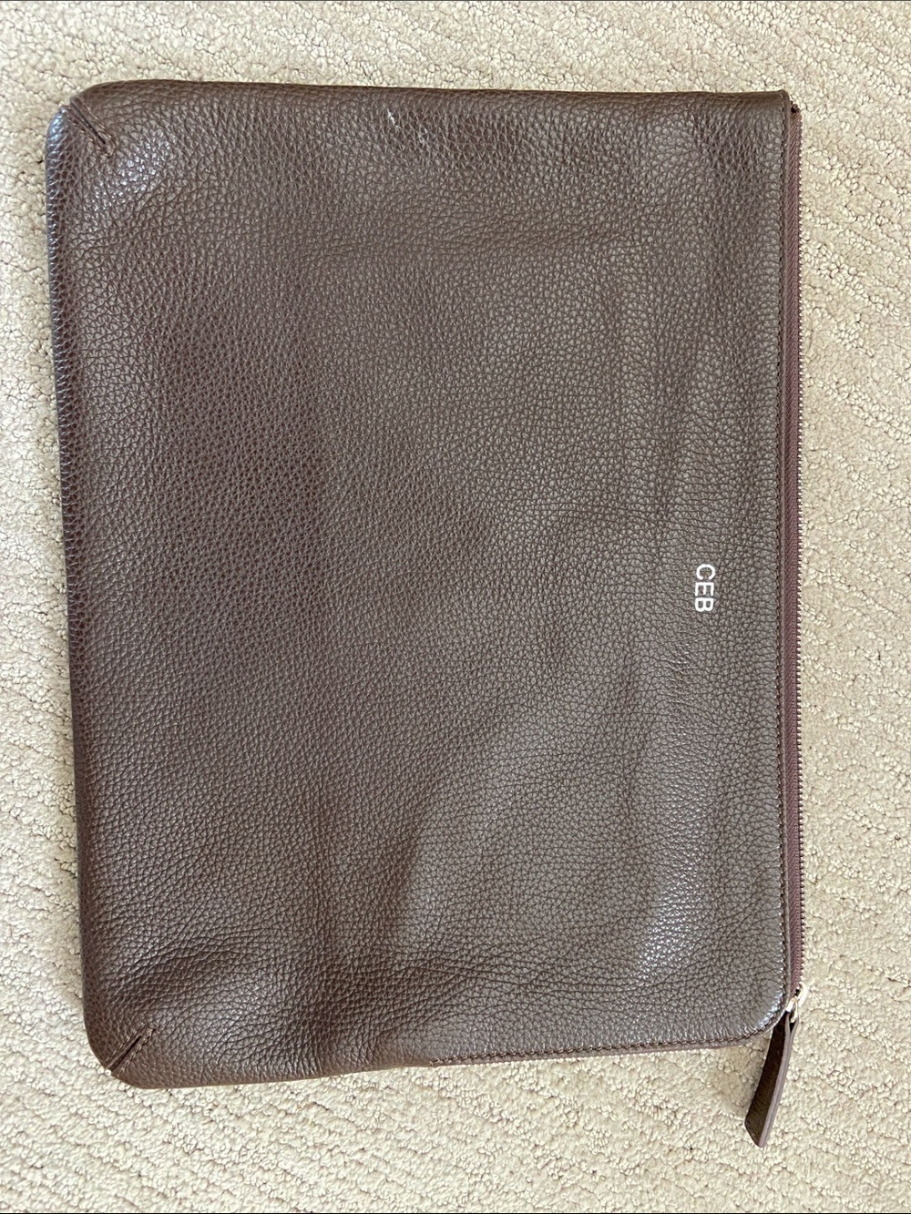 Mark & Graham Brown Pebbled Leather Toiletry Zip Pouch